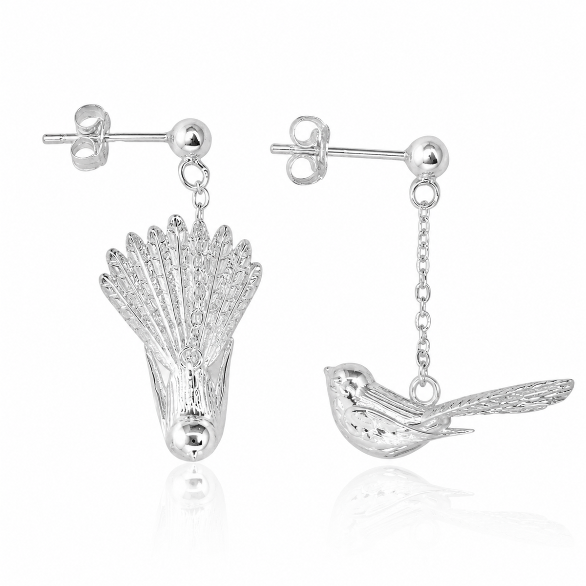 Piwakawaka (Fantail) Stud Drop Earrings